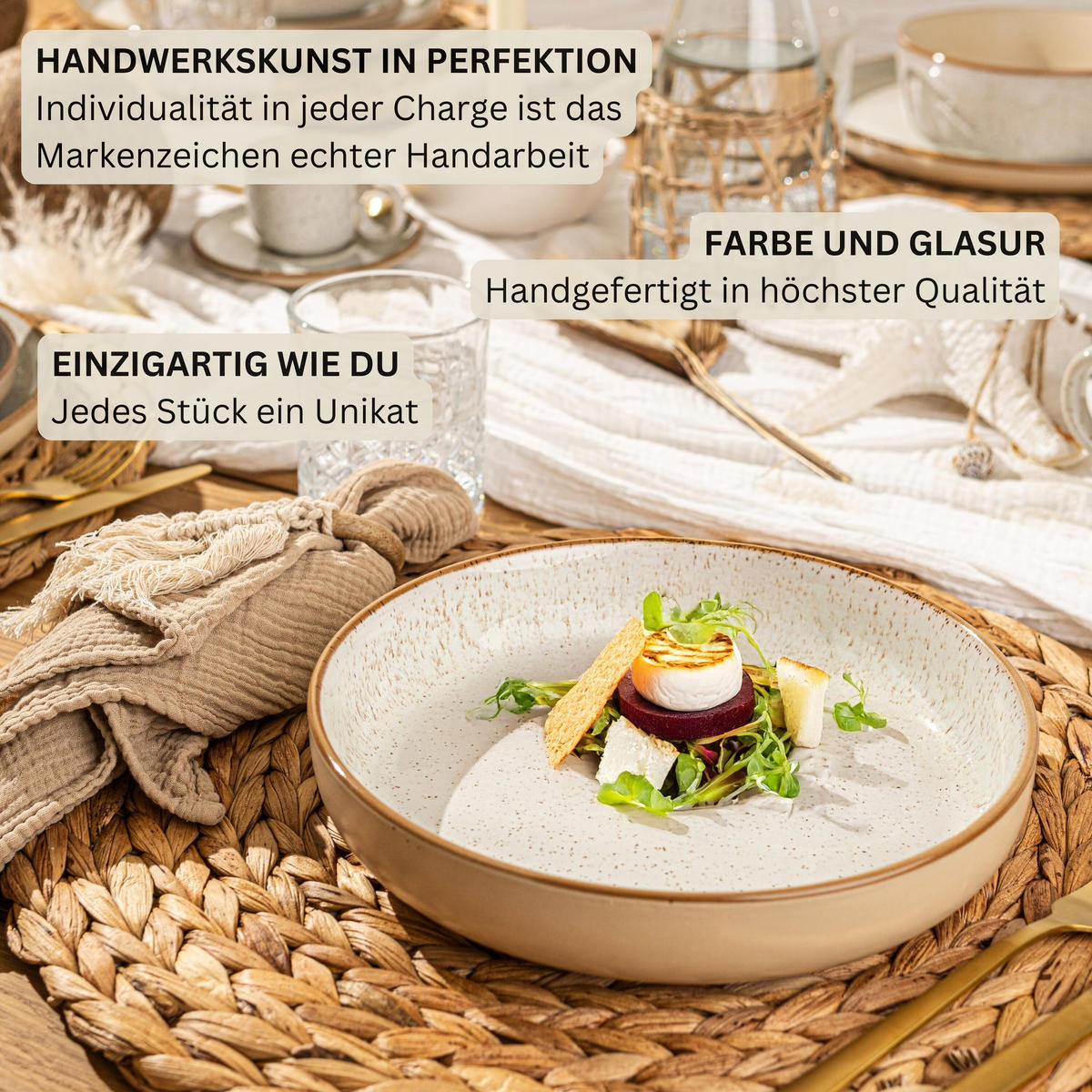 TAFELSERVICE RIO CREME - 18 teilig aus Steingut - Creme, Stein (17/25/25cm) - Sänger