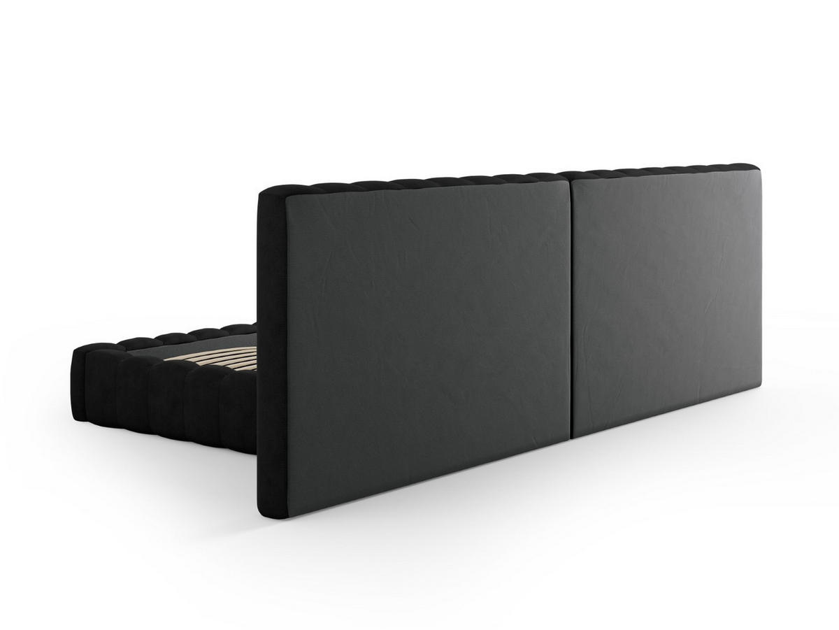 BETT mit Bettkasten und Doppelkopfteil Kelp aus strukturiertem Stoff schwarz 200x200cm - Schwarz, Textil (200/200cm) - Micadoni