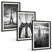 BILDER SET 3er Set - 40x60 cm Schwarzer Rahmen - Monochromatische Brückentürme - Schwarz, Kunststoff (40/60cm) - TULUP