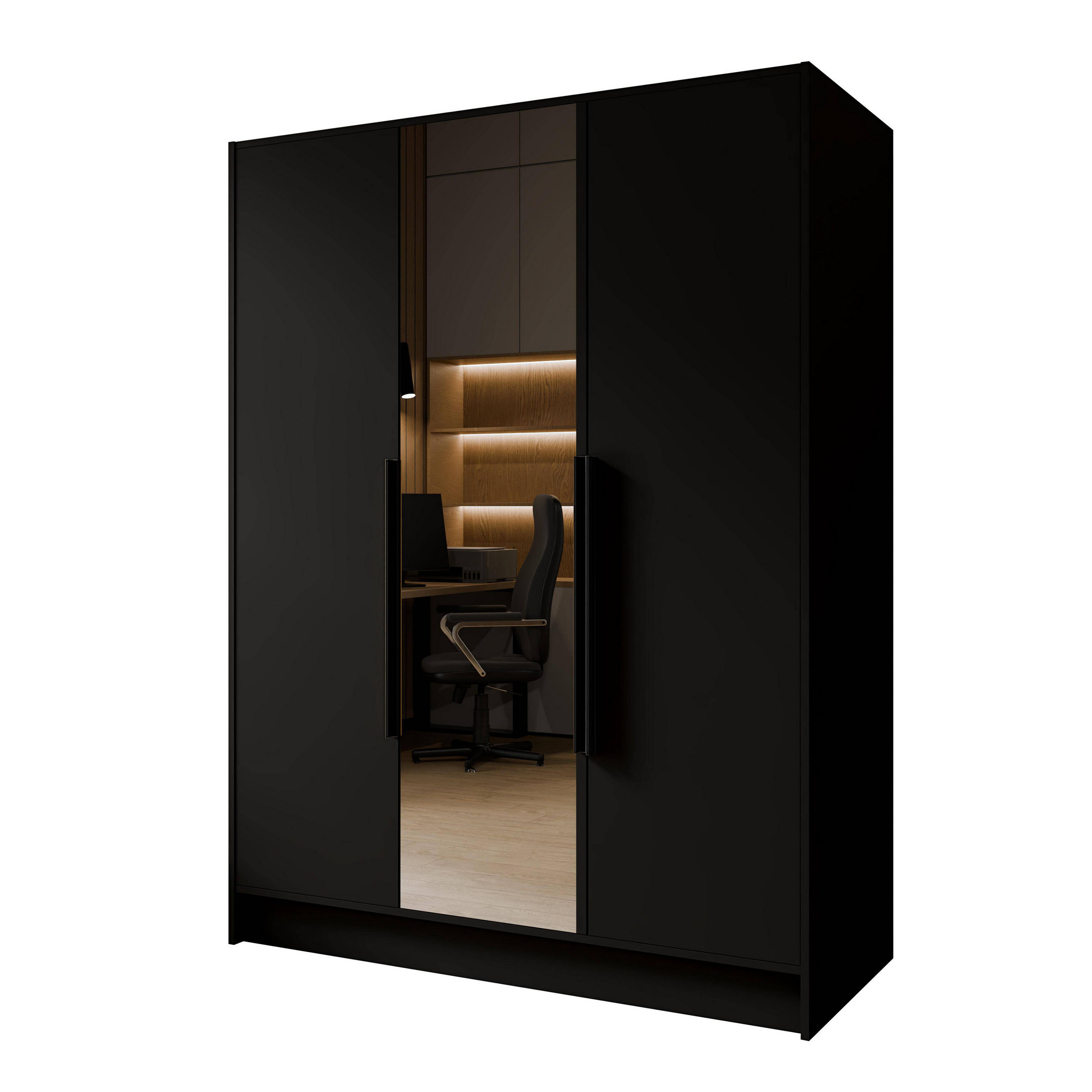 FLÜGELTÜRENSCHRANK LUSSO - Schwarz, Holzwerkstoff (150/200/51cm) - Meblini