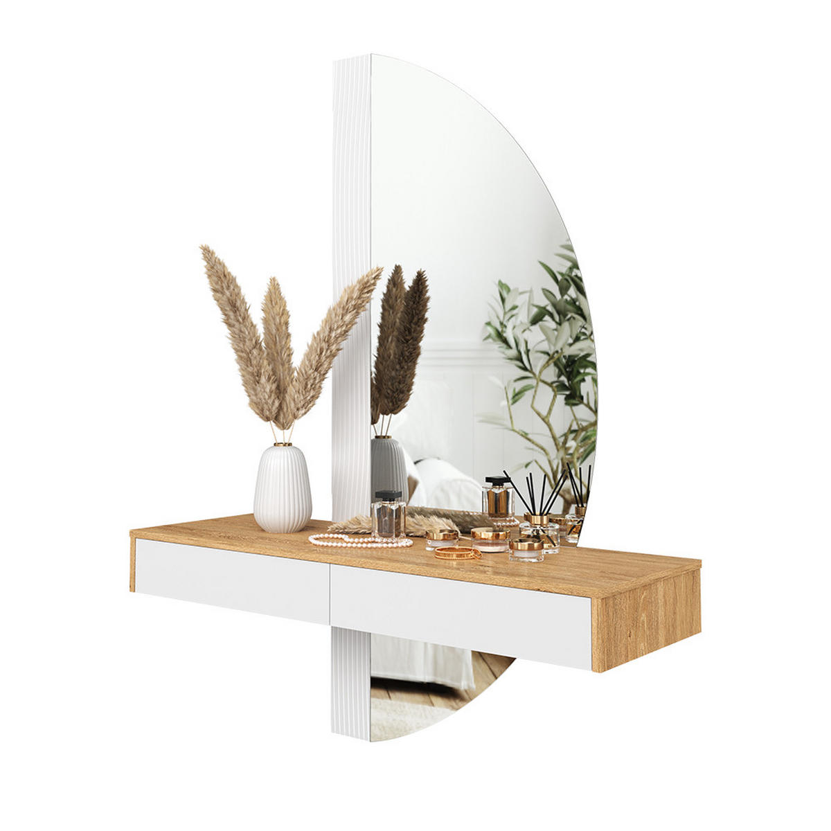 SCHMINKTISCH Melisa Weiß 120 cm mit LED Beleuchtung - Eichefarben/Weiß, Holzwerkstoff (120/161.1/40cm) - Vicco