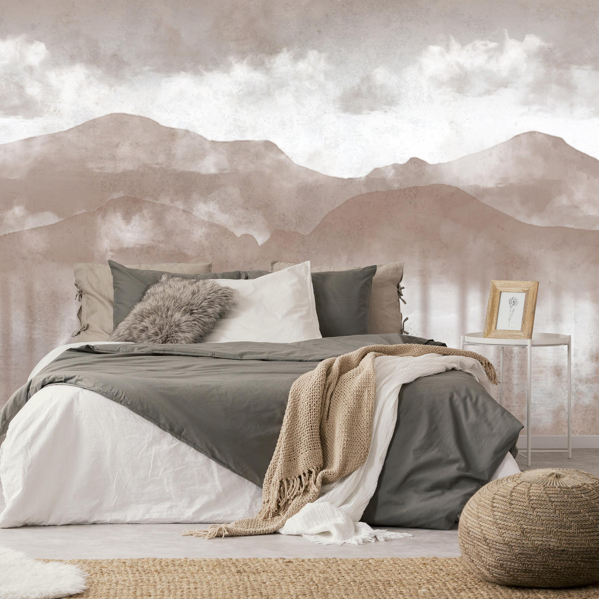 FOTOTAPETE Neblige beige Landschaft Berge 200x140 - Beige/Braun, Papier (200/140cm) - Muralo