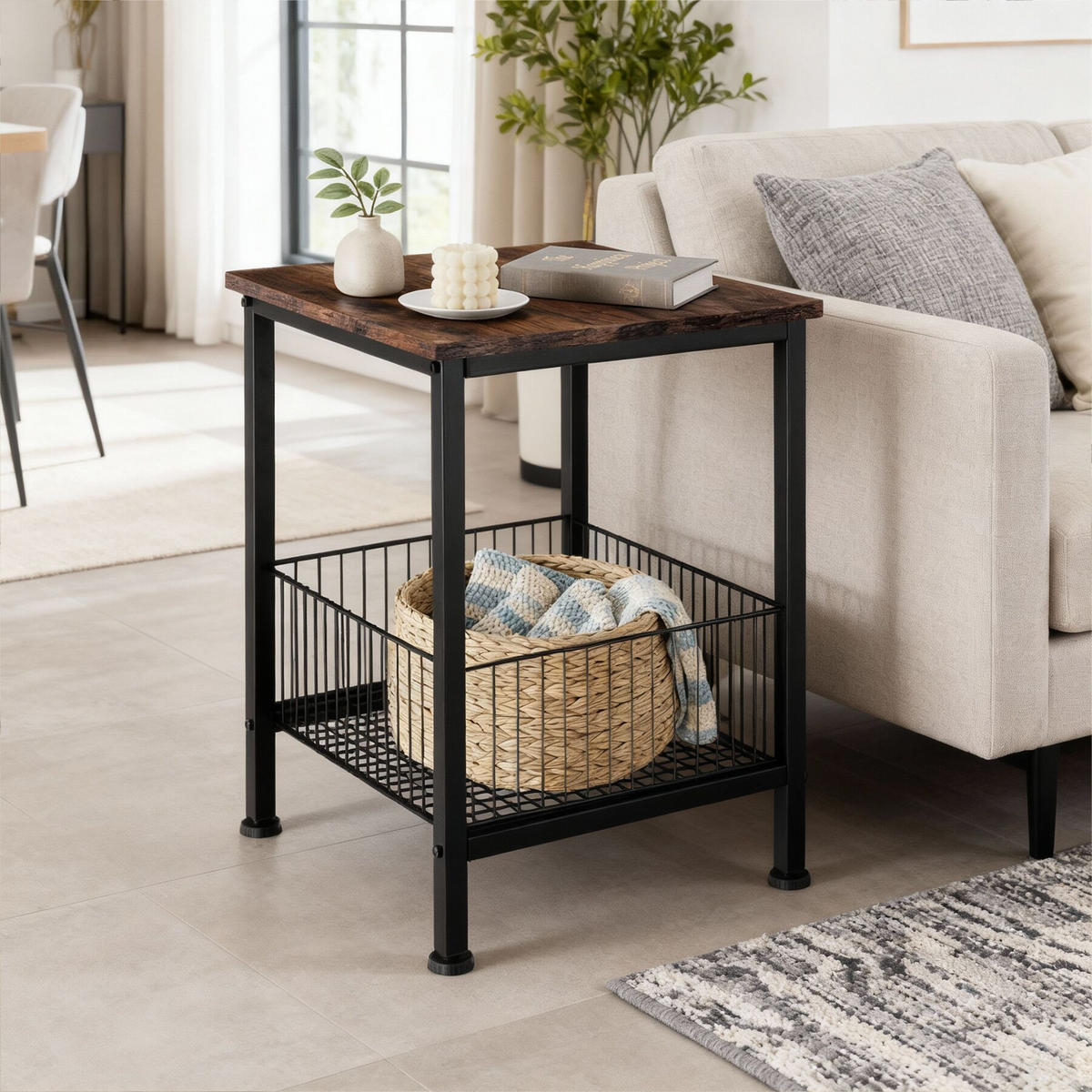 BEISTELLTISCH Grimsby, 40 x 40 x 55,5 cm, Industrial Holz dunkel, rustikal - Rostfarben, Holzwerkstoff (40/40/55.5cm) - tectake