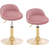 BARHOCKER 2er Set Drehhocker, Samt, Rosa+Gold - Goldfarben/Rosa, Kunststoff/Textil (38.5/49.5/43cm) - Woltu