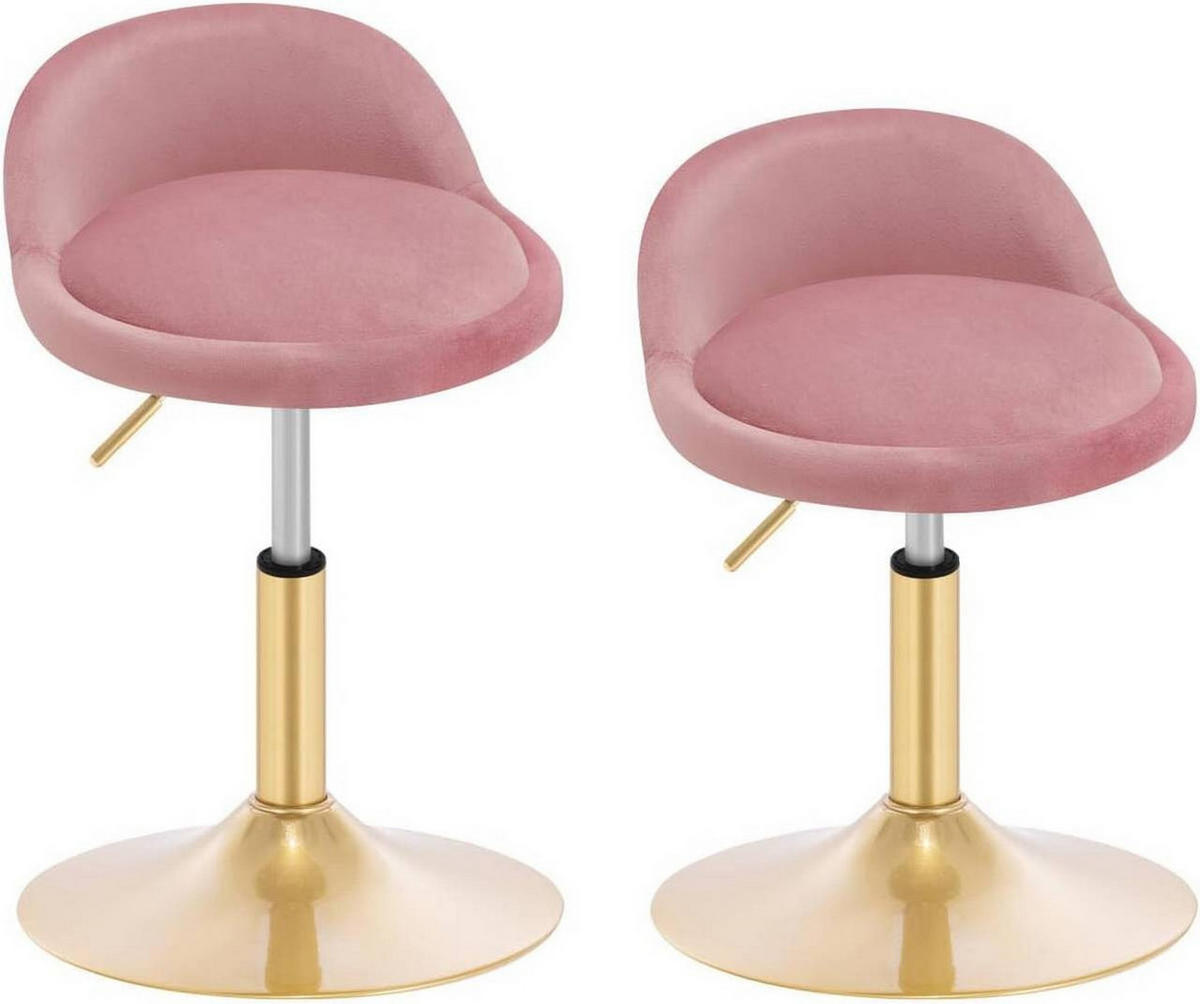 BARHOCKER 2er Set Drehhocker, Samt, Rosa+Gold - Goldfarben/Rosa, Kunststoff/Textil (38.5/49.5/43cm) - Woltu