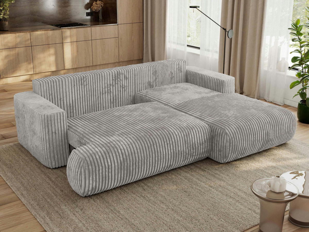 ECKSOFA OVO L Hellgrau Cord - Rechts Seite - Hellgrau/Schwarz, Kunststoff/Textil (195/271cm) - MKS