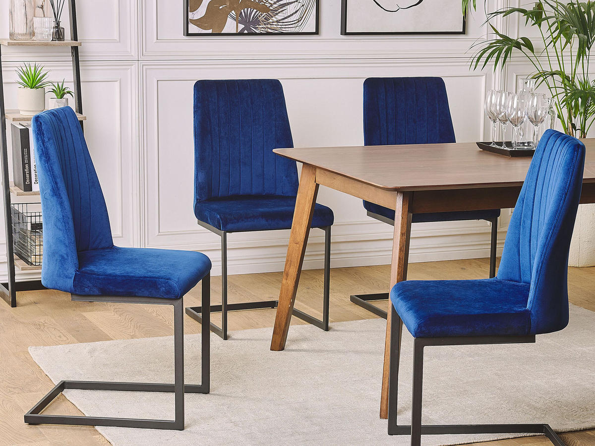 ESSZIMMERSTUHL 2er-Set Samtstoff Blau Lavonia - Blau, Textil/Metall (47/95/50cm) - Beliani