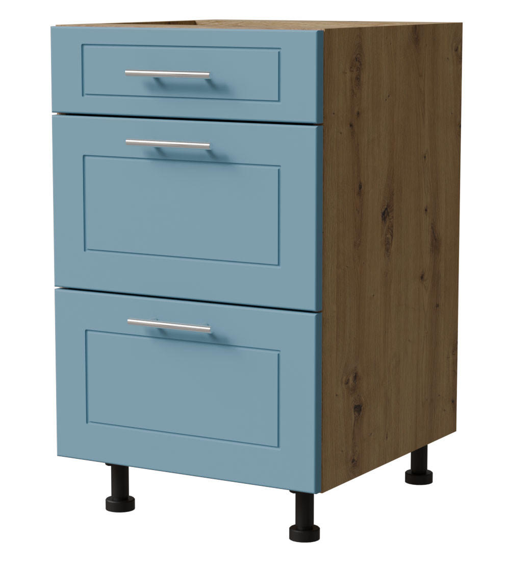 SCHUBLADENUNTERSCHRANK Bari D3/50 Eiche Artisan / RAL 5024 pastellblau 50 / 50 / 82cm Blum Teilauszug - Blau/Eiche Artisan, Holz/Holzwerkstoff (50/82/50cm) - Feldmann-Wohnen