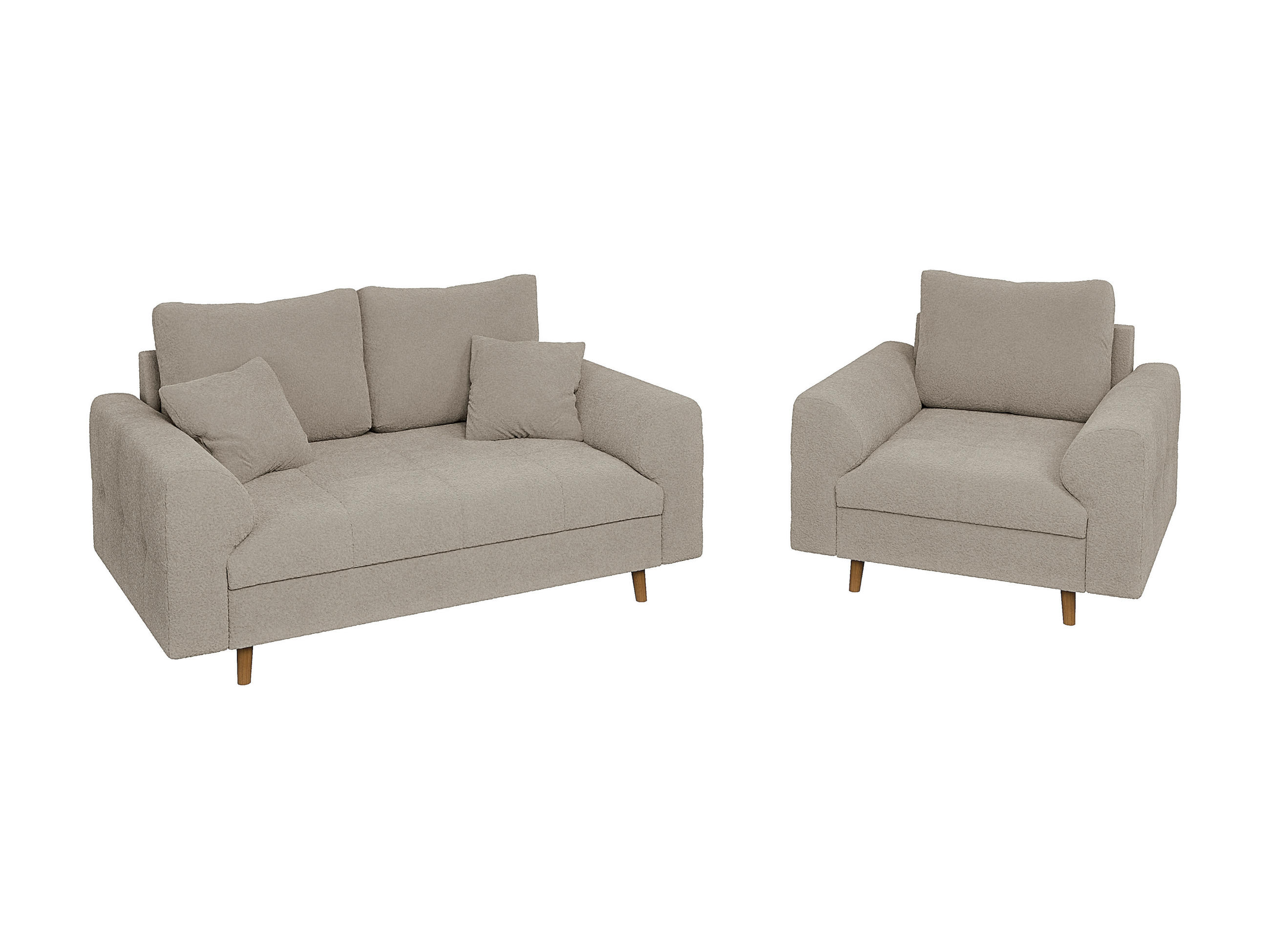 SITZGARNITUR 2+1 Henrik Beige Boucle - Beige/Braun, Holz/Textil (150/81/93cm) - S-Style Möbel