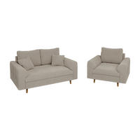 SITZGARNITUR 2+1 Henrik Beige Boucle - Beige/Braun, Holz/Textil (150/81/93cm) - S-Style Möbel