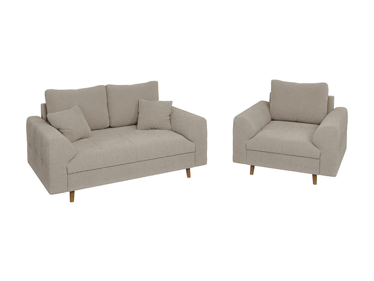 SITZGARNITUR 2+1 Henrik Beige Boucle - Beige/Braun, Holz/Textil (150/81/93cm) - S-Style Möbel