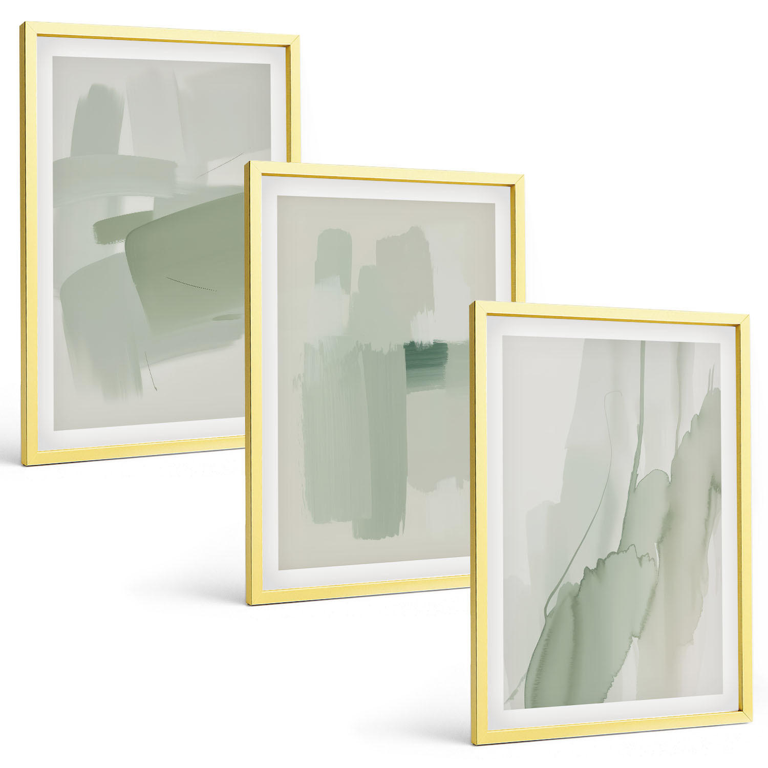 BILDER SET 3er Set - 40x60 cm Goldrahmen - Abstrakte Aquarellmuster - Goldfarben, Kunststoff (40/60cm) - TULUP