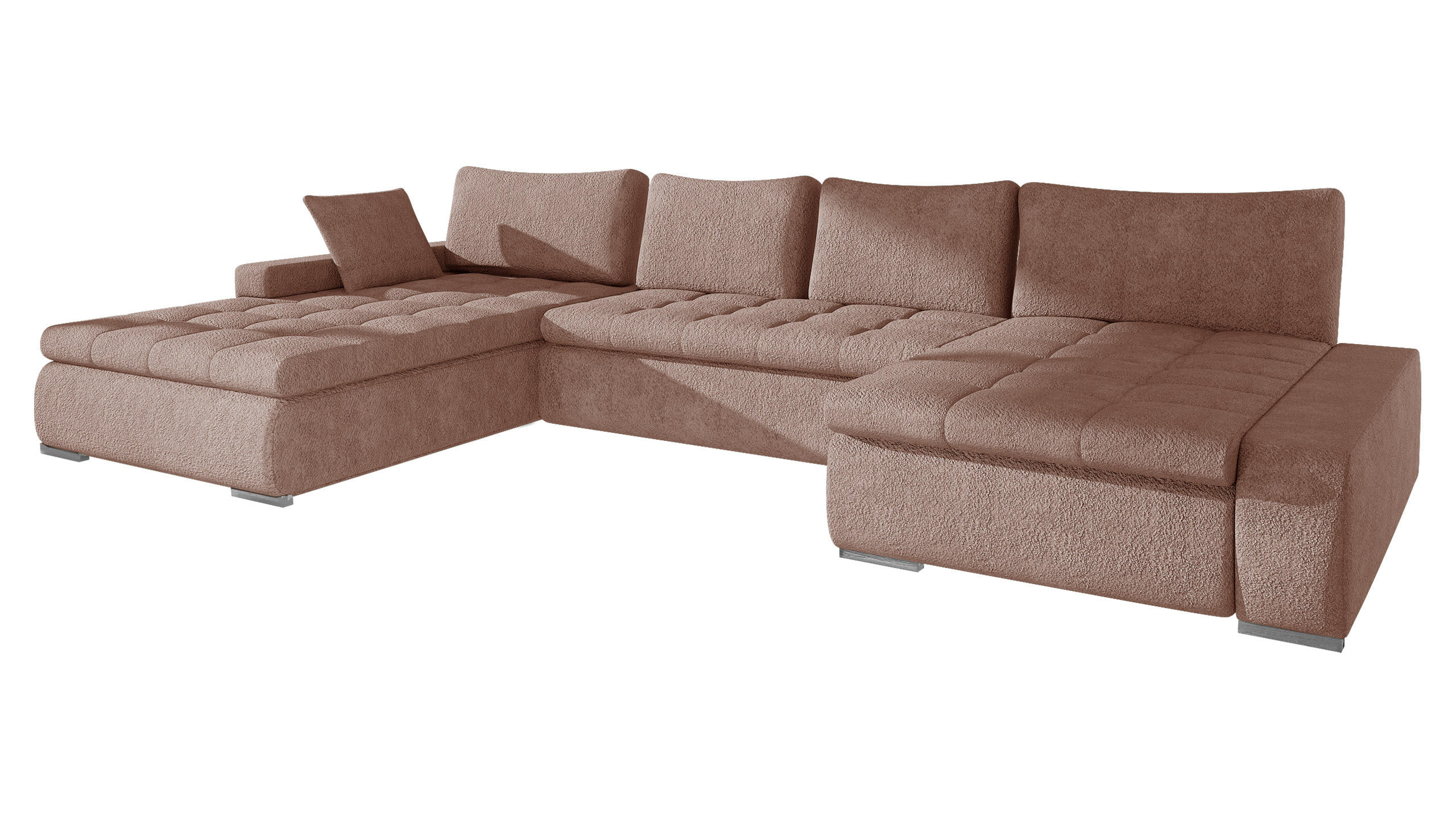 WOHNLANDSCHAFT Caro - Hellrosa/Silberfarben, Holz/Textil (394/80/213cm) - MIRJAN24