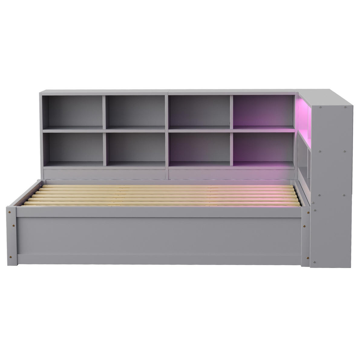 BETT 90/200 cm aus Holz mit Stauraum und LED-Beleuchtung in Grau - Grau, Holz (90/200cm) - Flora Grace