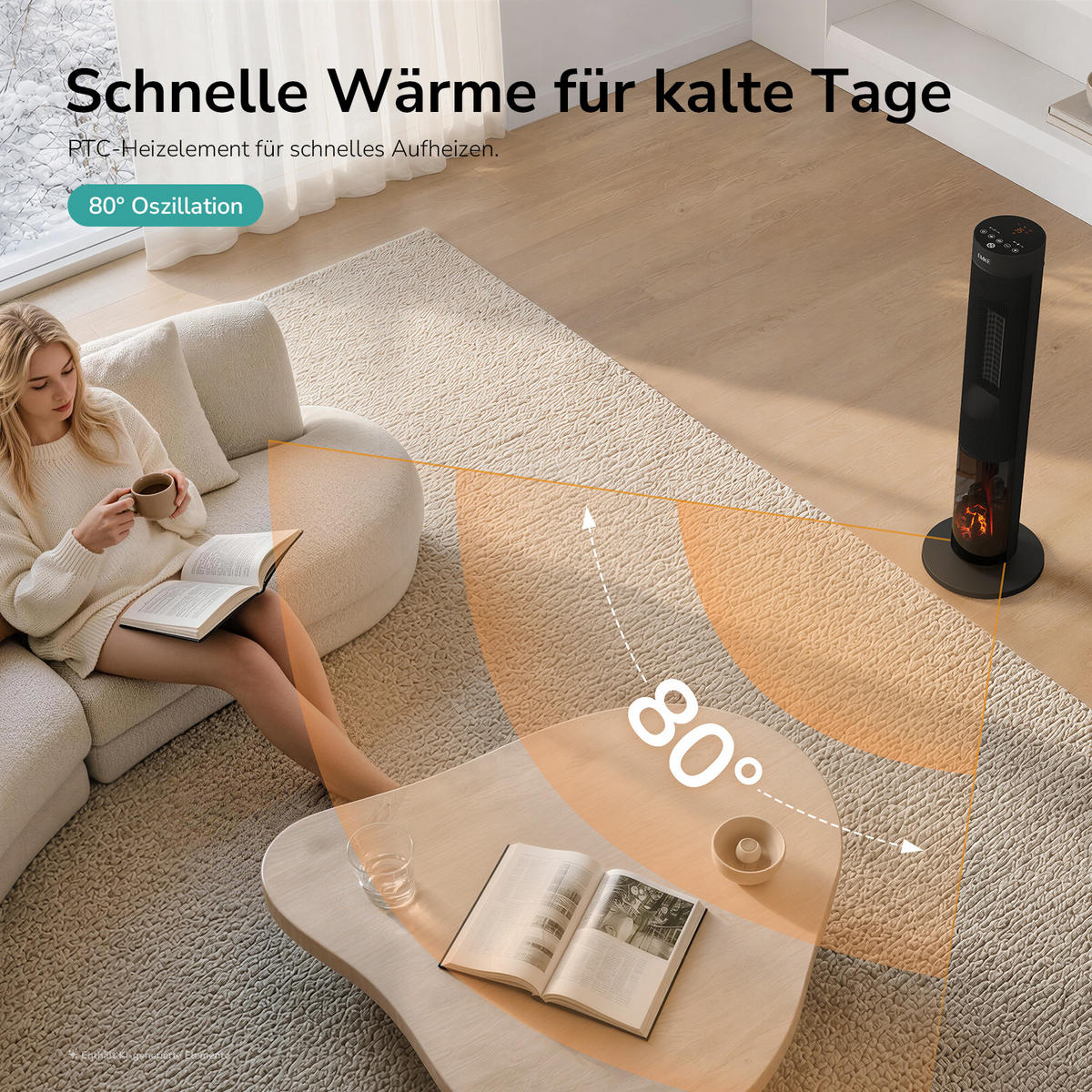 HEIZLÜFTER 83 x 26 cm, LED-Anzeige, Fernbedienung, Schwarz matt - Schwarz, Kunststoff (26/26cm) - EMKE