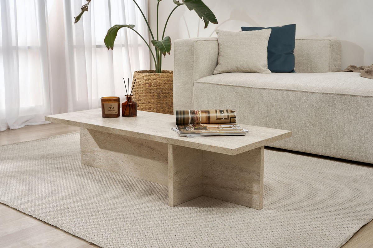 COUCHTISCH Harbor Travertin - Beige, Holz (45/120/30cm) - Habitat Garten