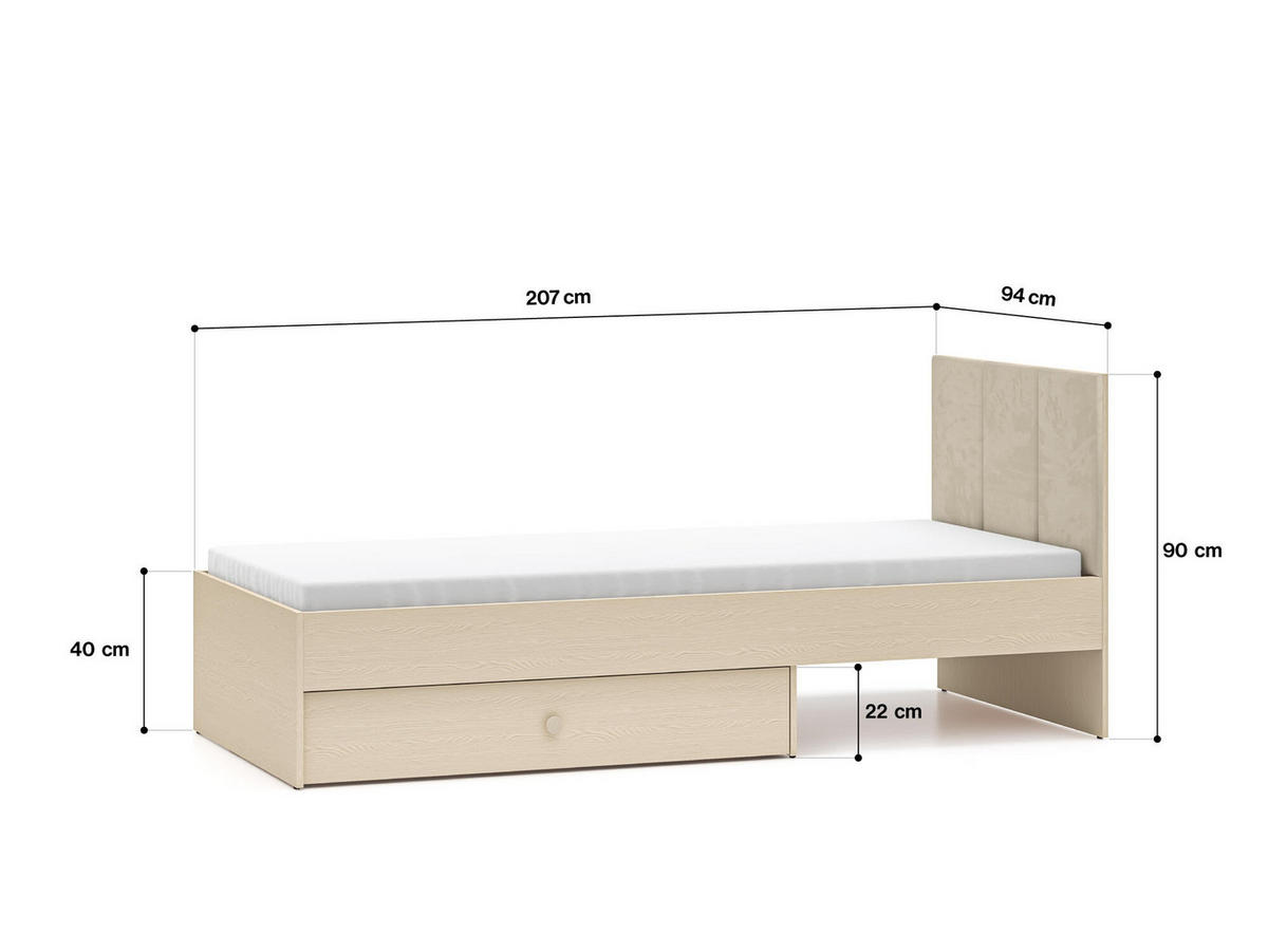 BETTGESTELL MEVEL Beige 94x207x90 cm - Beige, Holzwerkstoff - FURNLUX