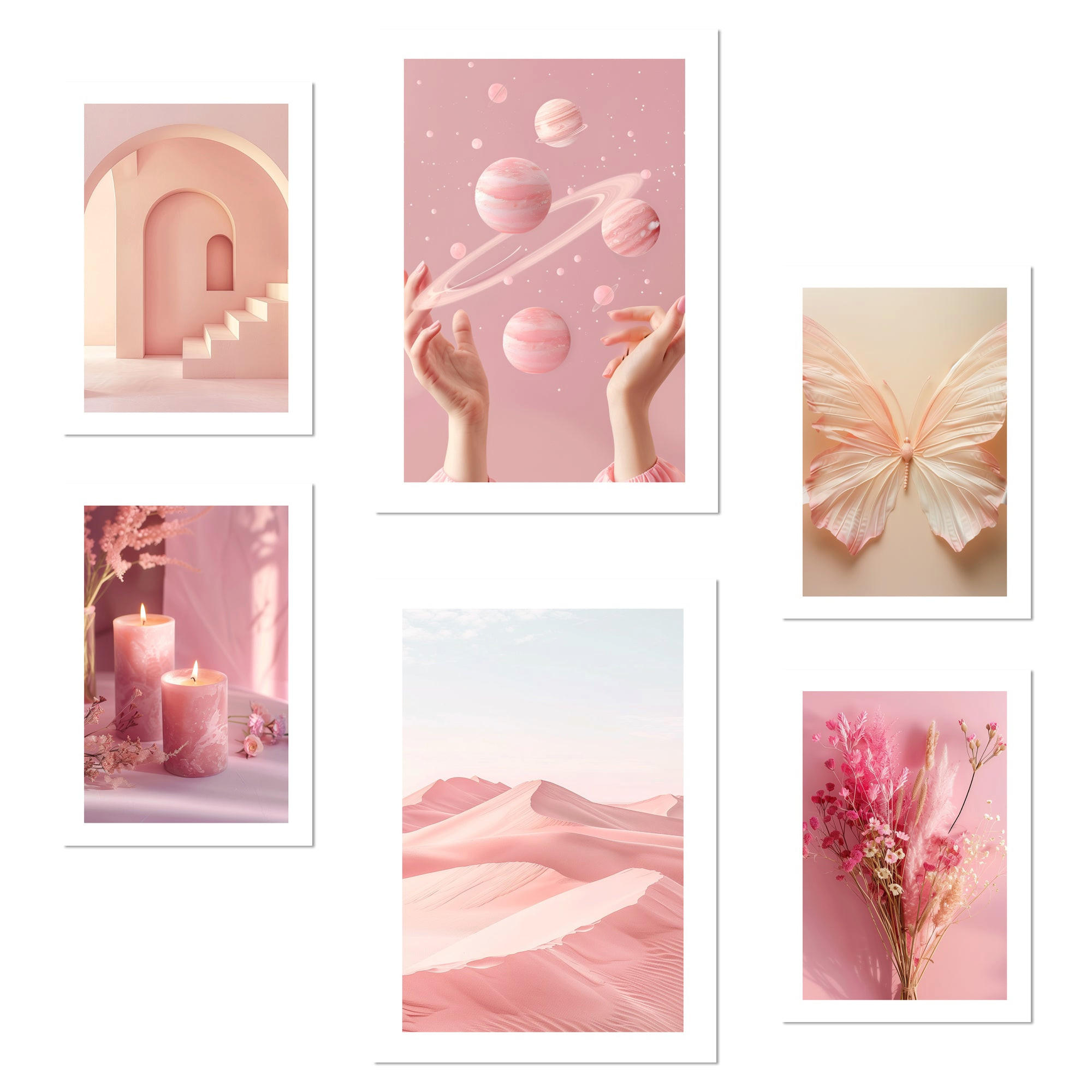 POSTER Set Mit 6 Pastellrosa Komposition A3 & A4 Weißer Rahmen - Weiß, Papier (29/3cm) - Nacnic