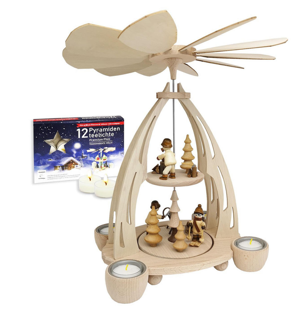 PYRAMIDE Holzmacher 20/24/35 cm - Multicolor, Holz (0.1/35/0.1cm) - Dekoteam24