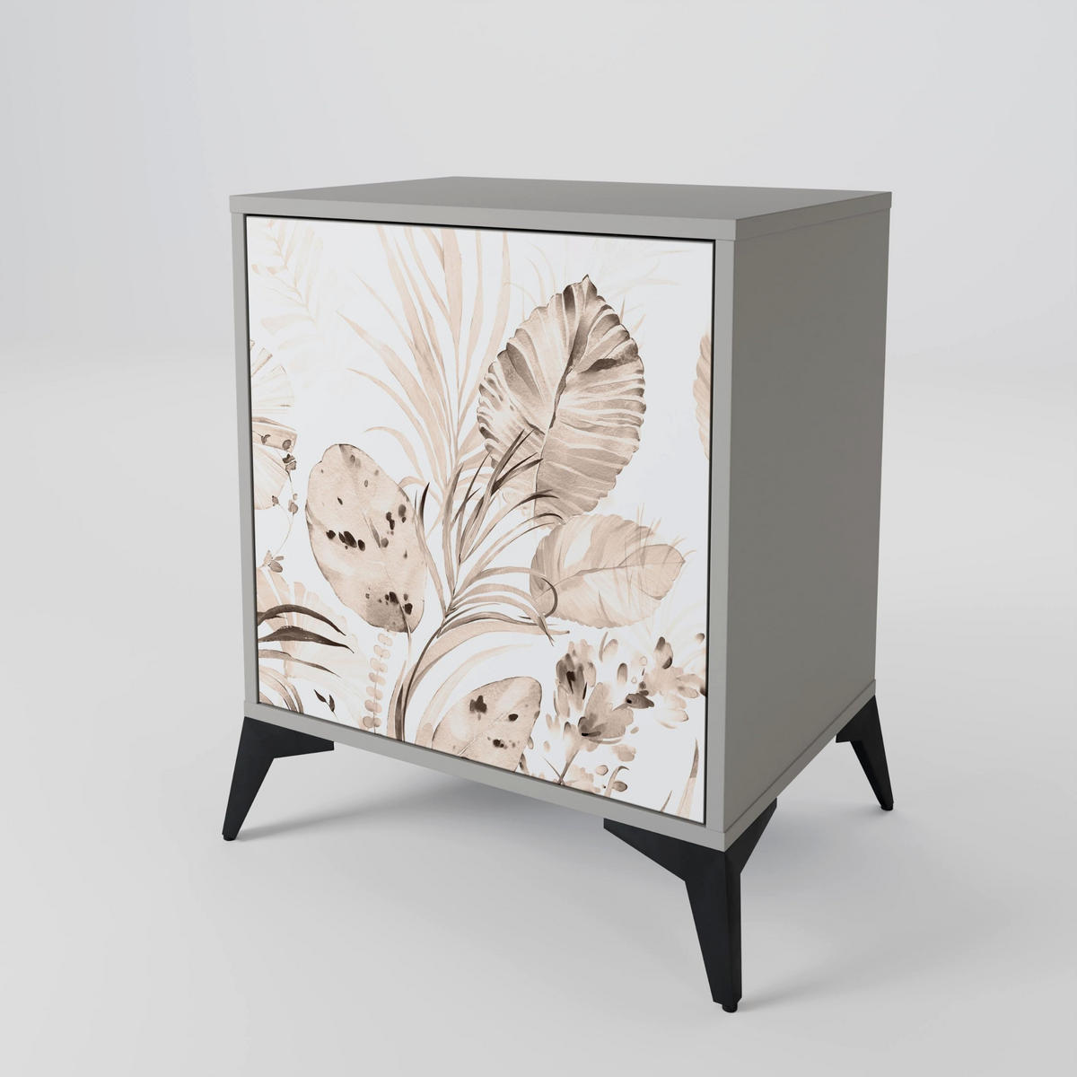 SIDEBOARD WILD TENDERNESS, Grau, 57,5x42x75,5 cm, Goldfarbene Metallfüße - Goldfarben/Multicolor, Holzwerkstoff/Metall (57.5/75.5/42cm) - SpaceRebels