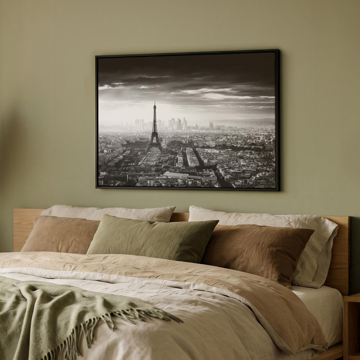 LEINWAND Bilder mit Rahmen - Paris - Skyline - Eiffelturm - Stadt - Wolken - 70x50 - Dunkelgrau, Textil (70/50cm) - MuchoWow