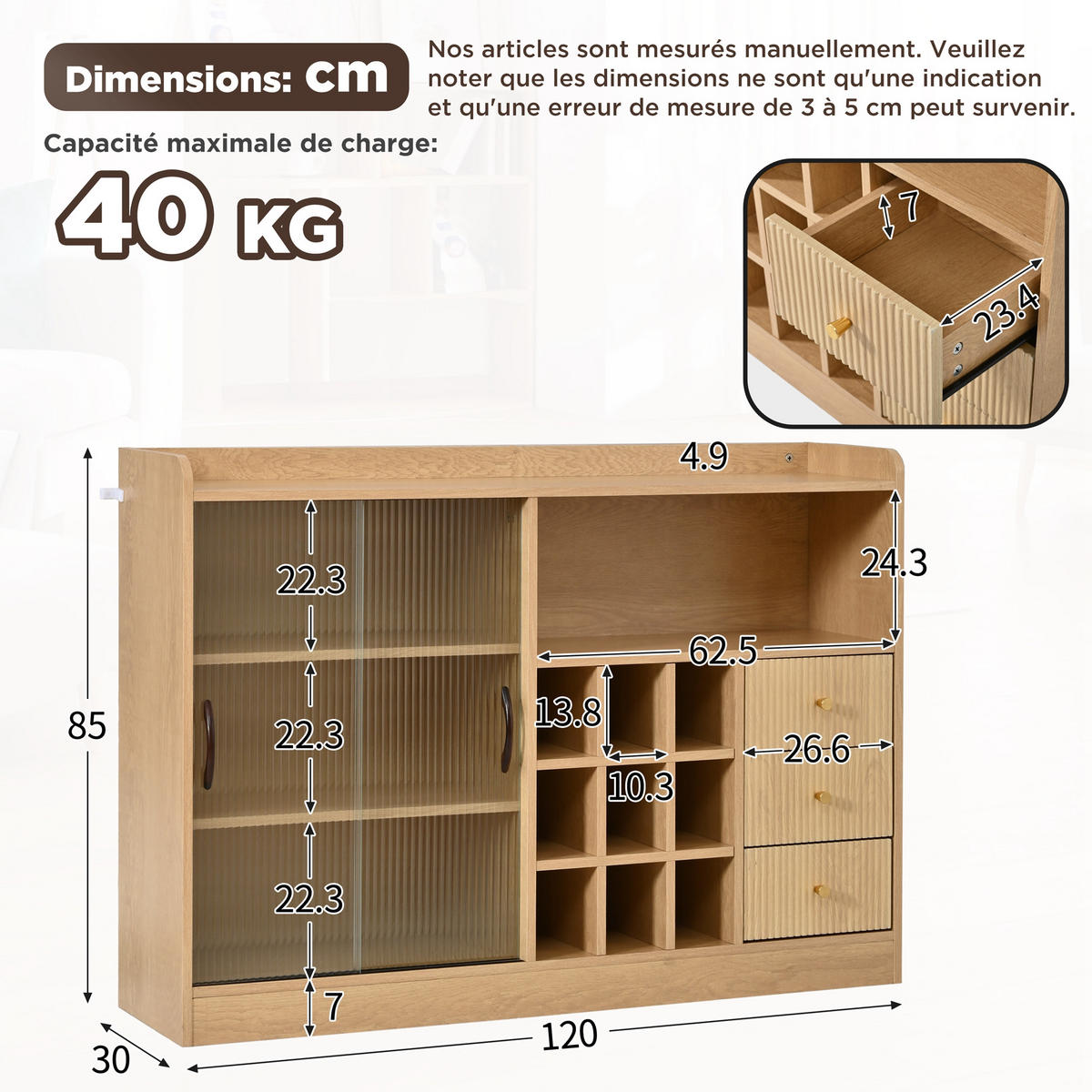 GESCHIRRSCHRANK Naturfarben 120/30/85 - Naturfarben, Holzwerkstoff (120/85/30cm)