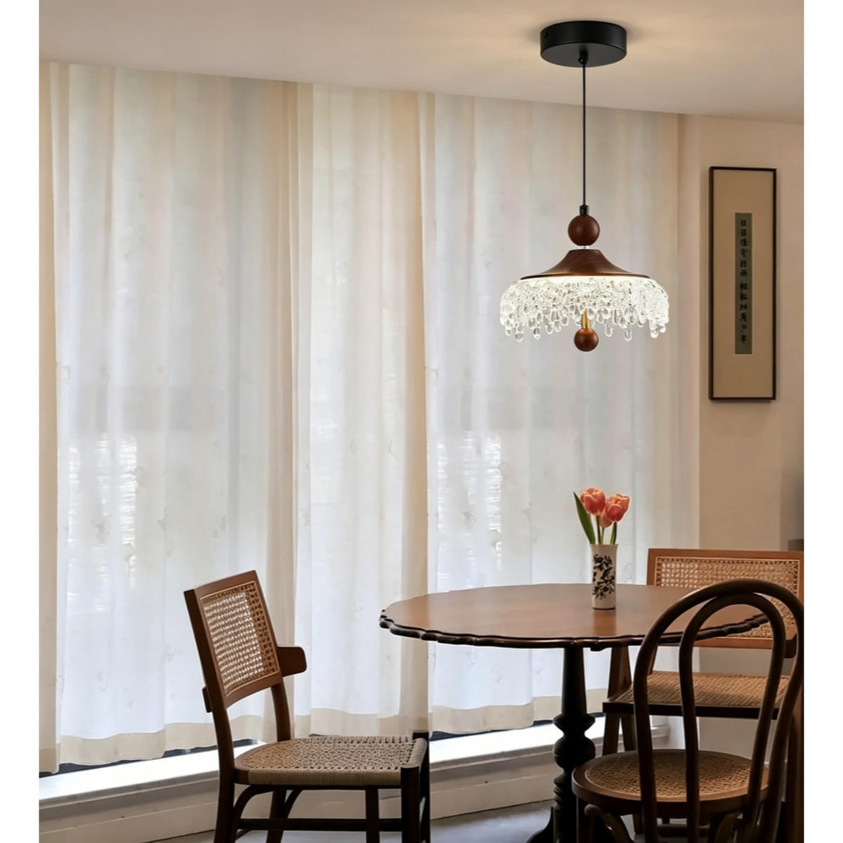 PENDELLEUCHTE LED Tropfen Holzoptik 4000K, höhenverstellbar Modern - Weiß, Kunststoff (20/20/160cm) - Authentics