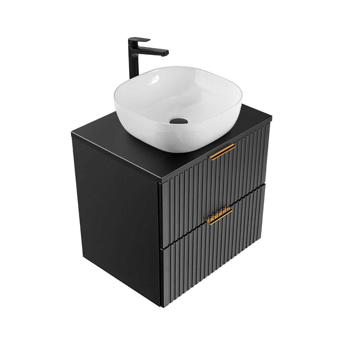 WASCHTISCH 60.6cm Adriel Mattschwarz - Schwarz, Holzwerkstoff (60.6/59/46cm) - Petits-meubles