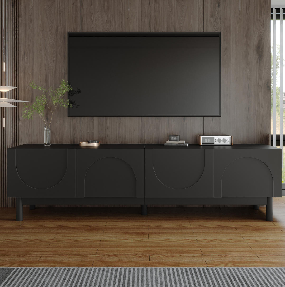 TV-SCHRANK mit 4 Türen 169 x 34 x 45,5 cm Schwarz - Schwarz, Holzwerkstoff (35/45.5/169cm) - Beauniv
