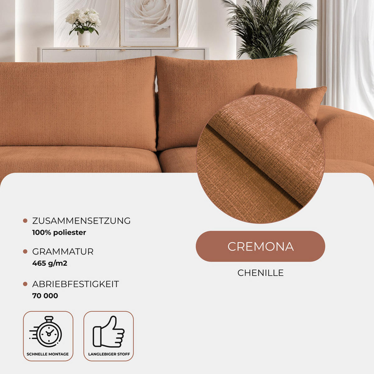 ECKSOFA BLOOM mit Schlaffunktion und Bettkasten Orange - Orange, Holzwerkstoff/Kunststoff (263/150cm) - Idohome