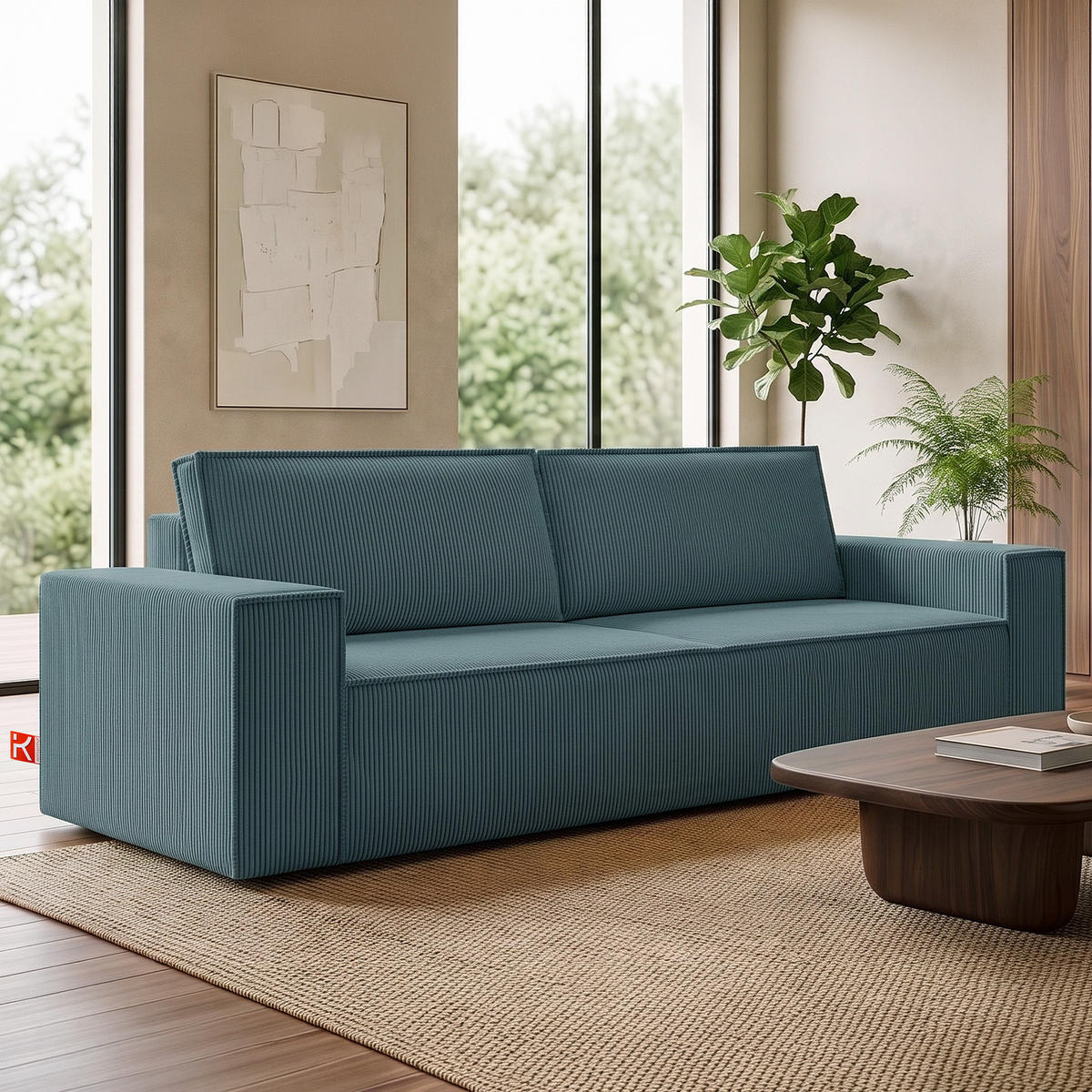 3-SITZER-SCHLAFSOFA NAPI in Pet Friendly Cord-Stoff, Blau - Blau/Schwarz, Textil (244/89/101cm) - KONSIMO®