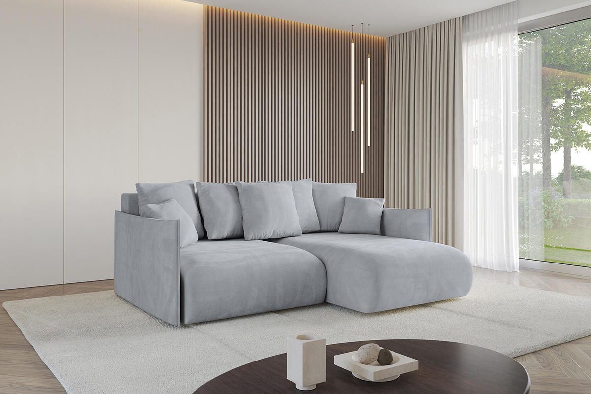 ECKSOFA Ottomane rechts ONESK-L 216x177x72 Hellgrau Velours - Titanfarben/Hellgrau, Holzwerkstoff/Kunststoff (177/216cm) - ALTDECOR