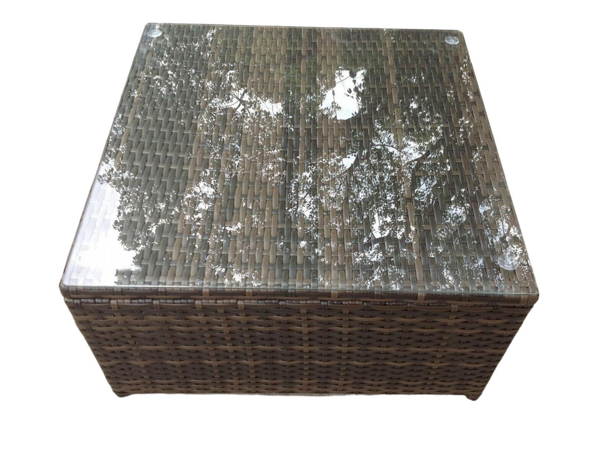GARTENMÖBEL COUCHTISCH Polyrattan Dunkelbraun - Braun, Glas/Kunststoff (65/65/37cm) - Fimous
