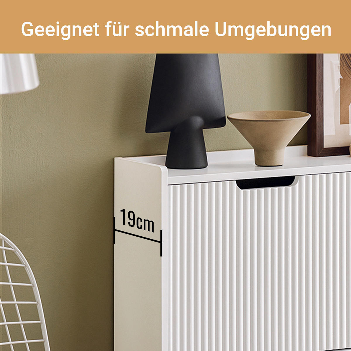 SCHUHSCHRANK mit 4 Klappen schmal 100x91x19cm Weiß - Weiß, Holzwerkstoff/Metall (100/91/19cm) - SoBuy