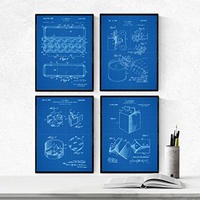 POSTER Set mit 4 Blau PATENTEN von Lebensmitteln A4 Rahmenlos - Klar, Papier (29.7/3cm) - Nacnic