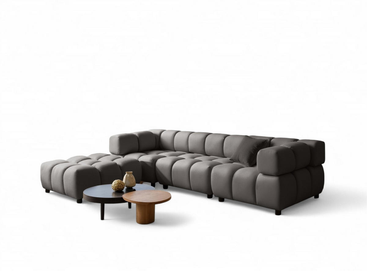 SOFA 3-sitzer Und 1-polsterhocker Flow - Dunkelgrau, Holzwerkstoff/Textil (288/71/96cm) - Fun Möbel