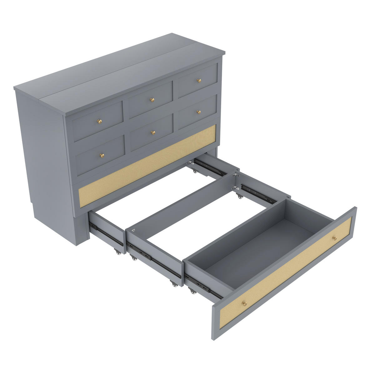 POSTELJNA omara iz MDF 140x200 cm siva z USB priključkom, vtičnico, predalom in preobrazbo v omaro - siva, leseni material (140/200cm) - Modfu