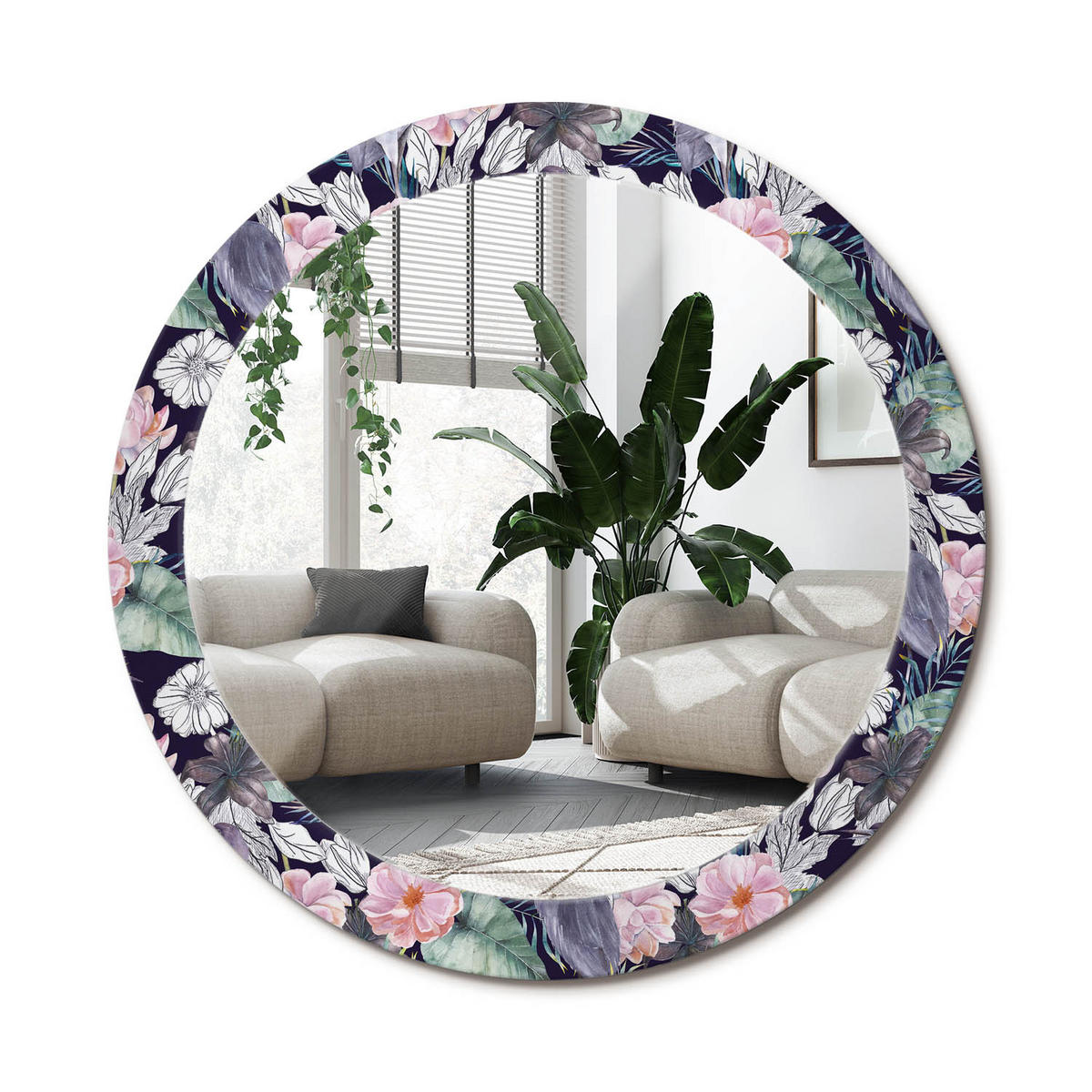 SPIEGEL Rund Ø 80 cm mit Aufdruck - Multicolor, Glas (80/80/0.4cm) - Wallfluent