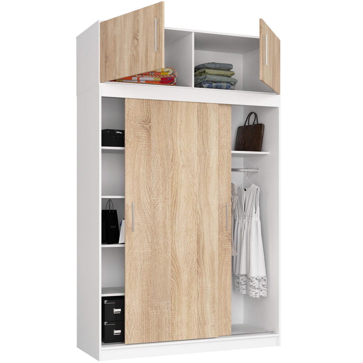 SKRÍŇ Biela, dub Sonoma 245/150/60 - biela, kompozitné drevo (150/245/60cm) - RAUMHIRSCH FURNITURE