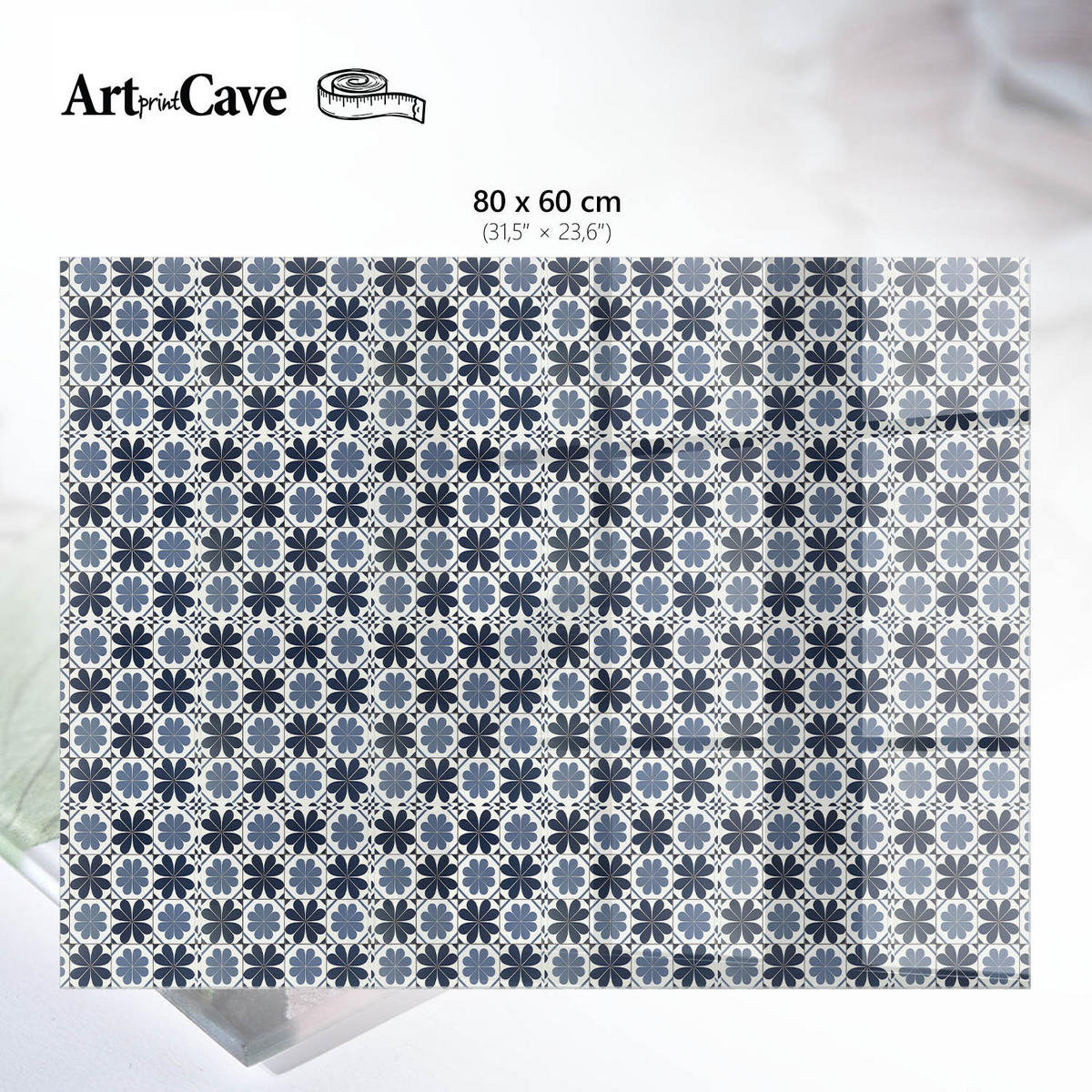 GLASPLATTE 80x60 cm – Blaue Blumen - Türkis, Glas (0.4/80/60cm) - ArtPrintCave