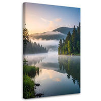 LEINWANDBILD Landschaft See Berge Natur 60x90cm - Grün, Textil (60/90cm) - Feeby