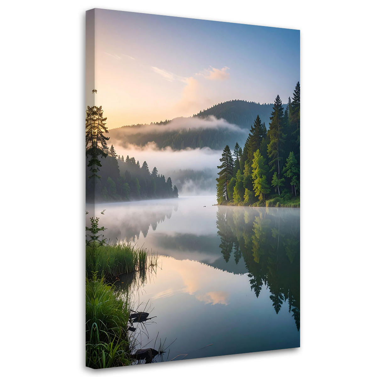 LEINWANDBILD Landschaft See Berge Natur 60x90cm - Grün, Textil (60/90cm) - Feeby