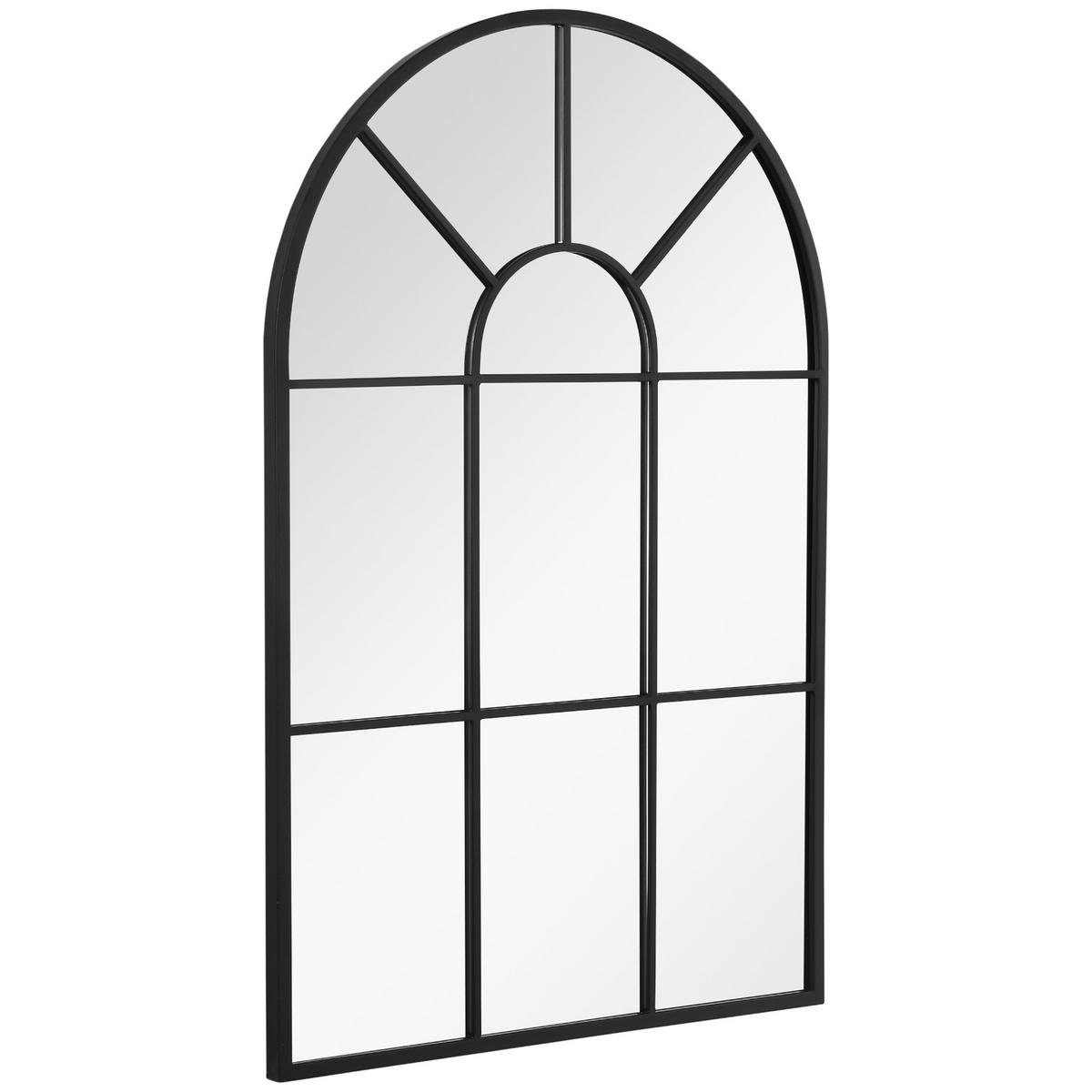 91 x 60 cm Wandspiegel Bogenfenster-Spiegel Wohnzimmerspiegel Schwarz Metall - Schwarz, Glas/Metall (2/60/91cm) - HOMCOM