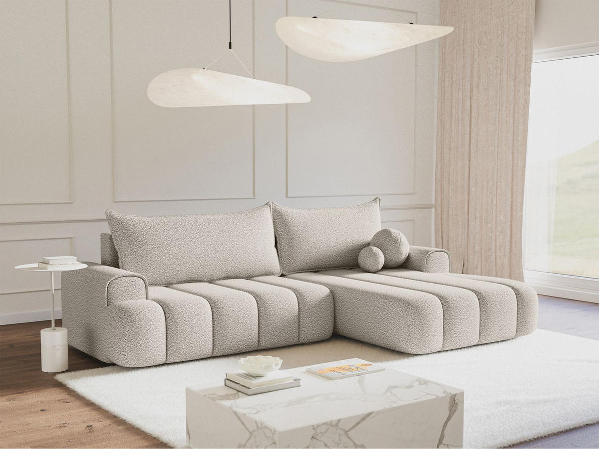 ECKSOFA Dandelino Creme mit Bouclé-Bezug, rechts - Creme/Schwarz, Kunststoff/Textil (275/168cm) - Selsey