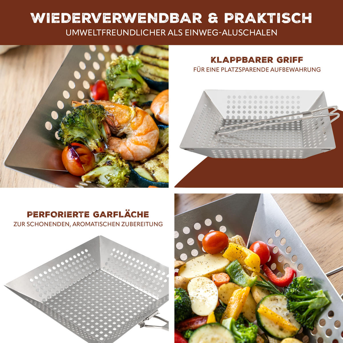 GRILLPFANNE, silber, Edelstahl - Edelstahlfarben, Metall (30.5/30.5/6cm) - bremermann