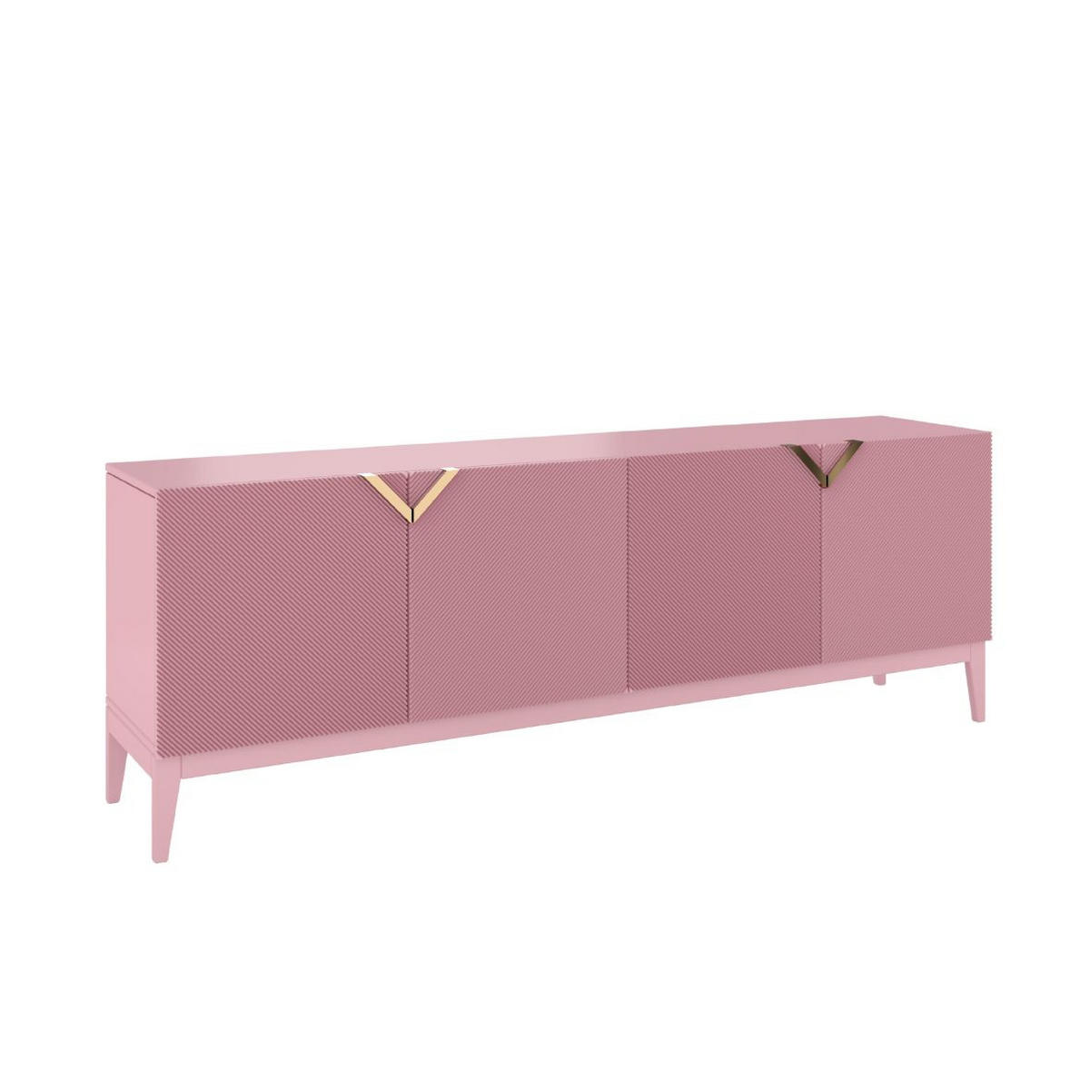 SIDEBOARD Demi Long, Pink-Gold, Mit Gefrästen Fronten, Massive Buche - Rosa, Holz/Holzwerkstoff (201.5/70/42cm) - Visby
