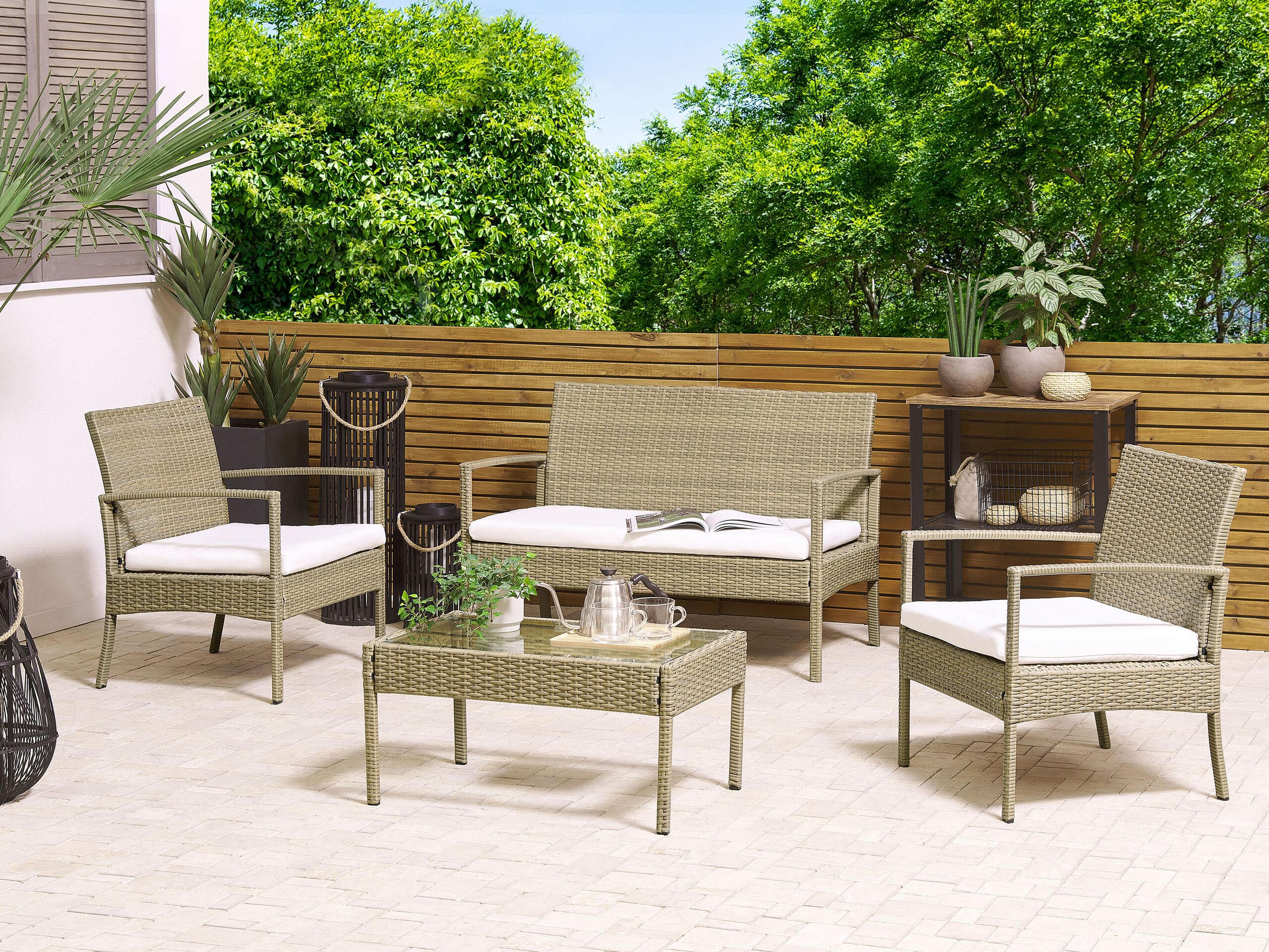 LOUNGE-SET 4-sitzer Rattan Beige Marsala - Beige, Kunststoff - Beliani