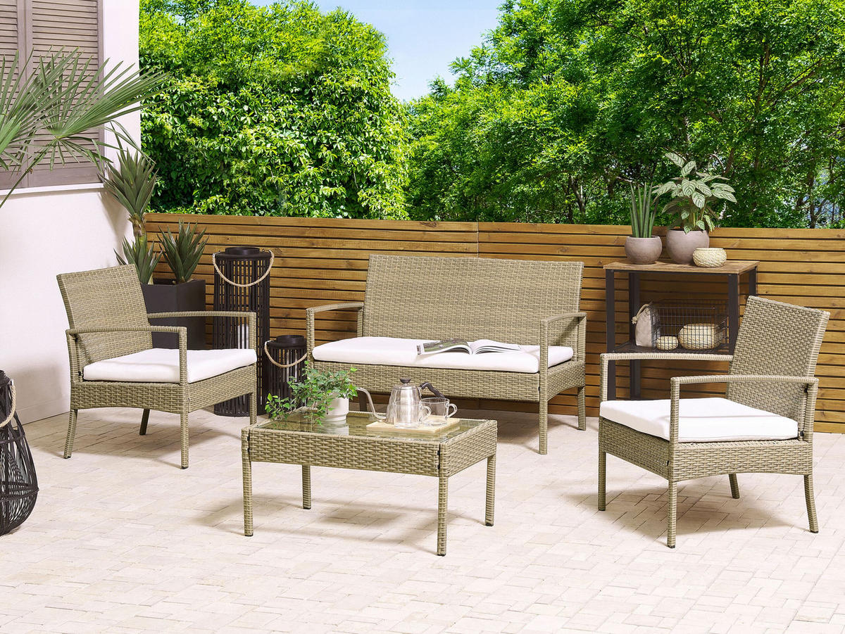 LOUNGE-SET 4-sitzer Rattan Beige Marsala - Beige, Kunststoff - Beliani