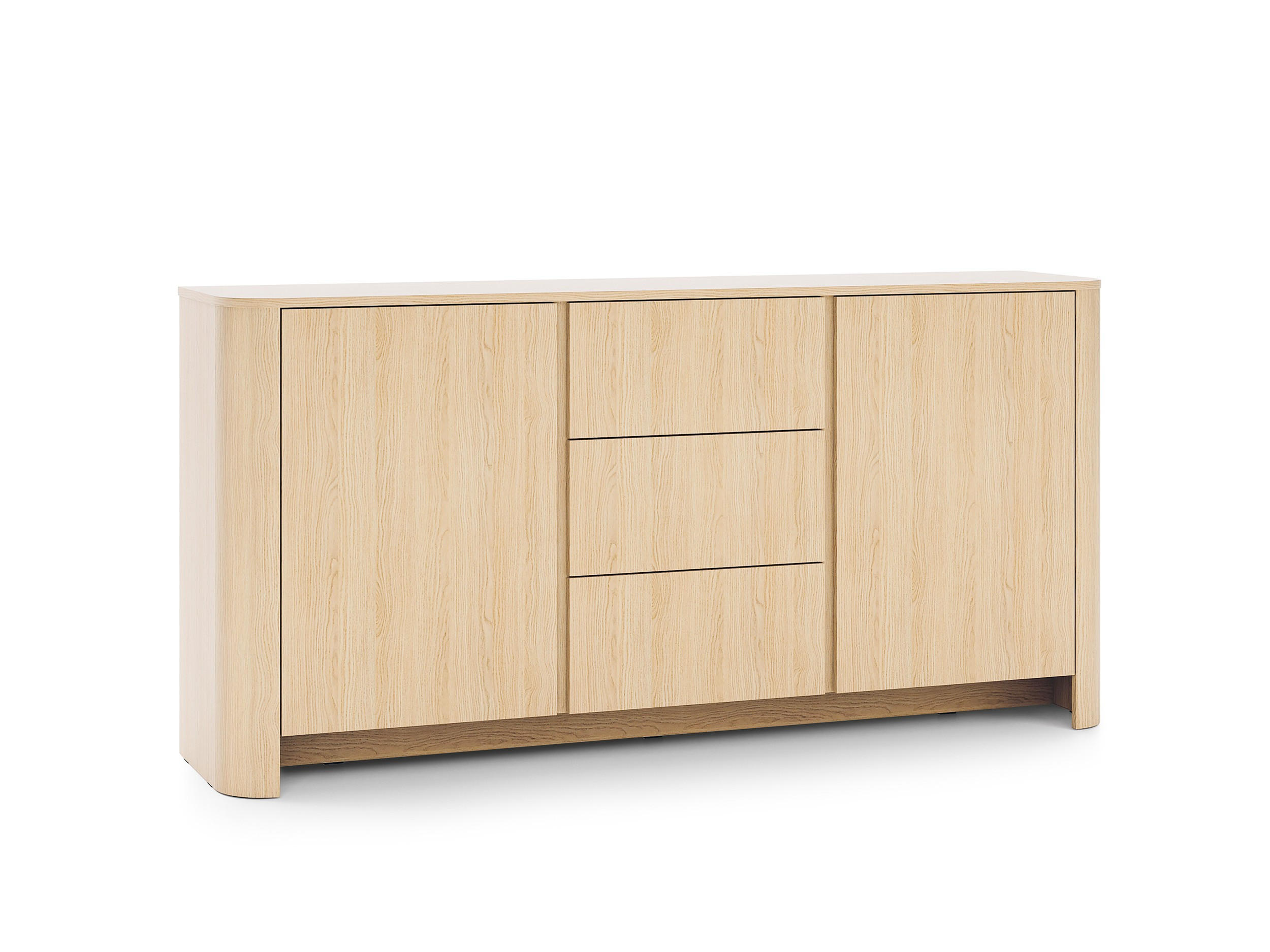 SIDEBOARD Fari Eiche Vincenza, Zweitürige Kommode mit Schubladen - Hellbraun/Schwarz, Holzwerkstoff (168/84/39cm) - Bettso