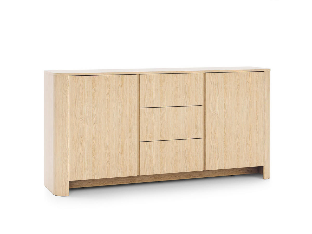SIDEBOARD Fari Eiche Vincenza, Zweitürige Kommode mit Schubladen - Hellbraun/Schwarz, Holzwerkstoff (168/84/39cm) - Bettso